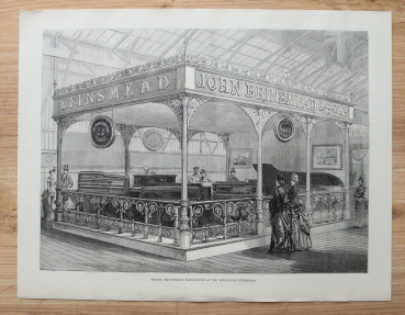 Holzstich 1885 John Brinsmead & sons Pianofortes bei der Erfindungsausstellung